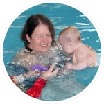 mother and baby in swimming pool during swim lesson